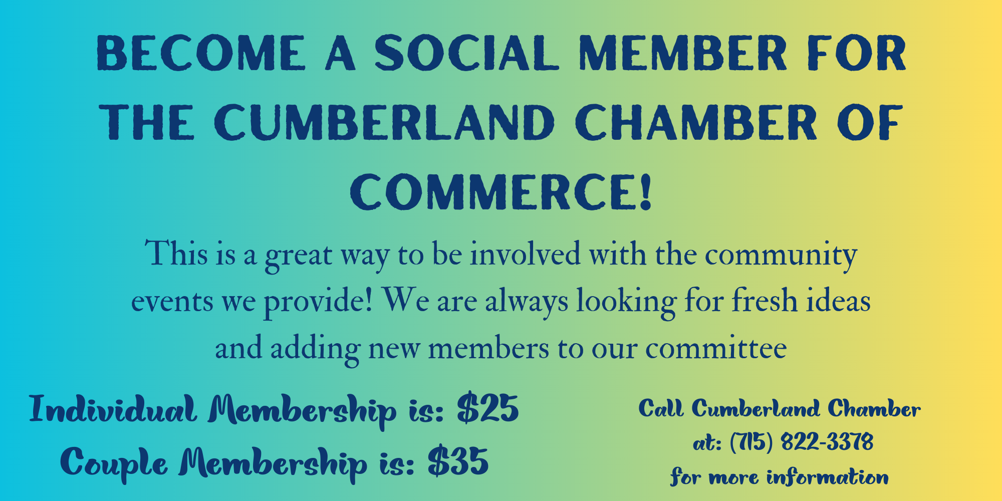 Become a Social Member for the Cumberland Chamber of Commerce